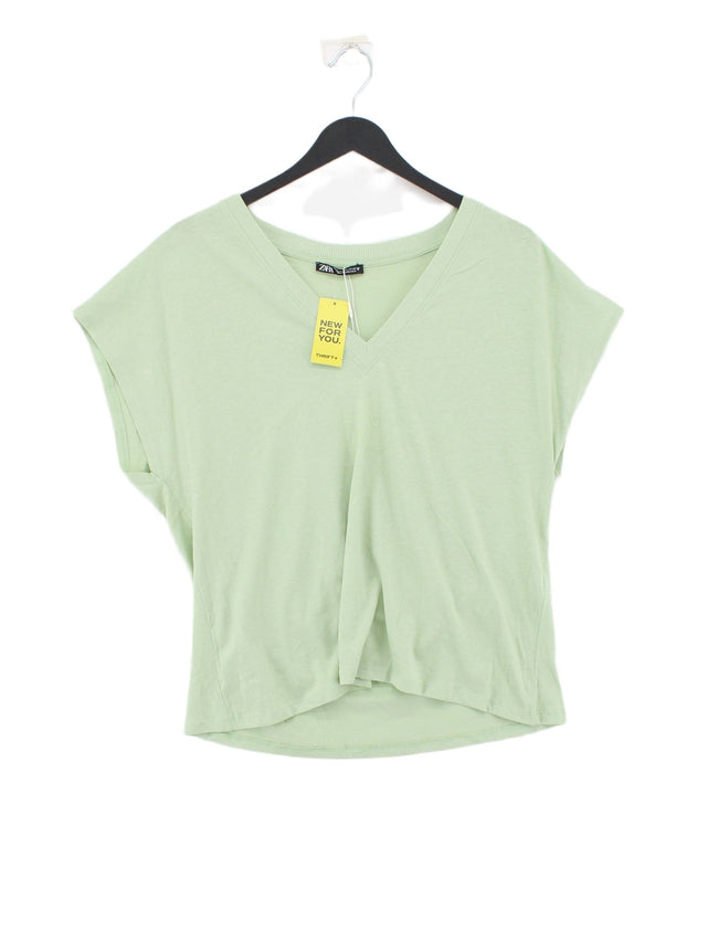 Zara Women's T-Shirt L Green 100% Cotton