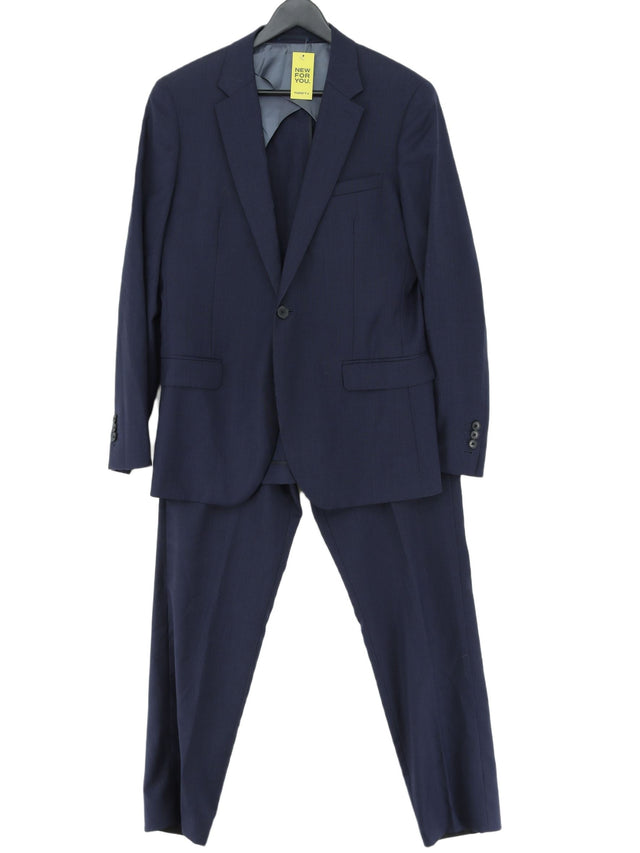 Reiss Men's Two Piece Suit Chest: 40 in; Waist: 34 in Blue Wool with Polyester