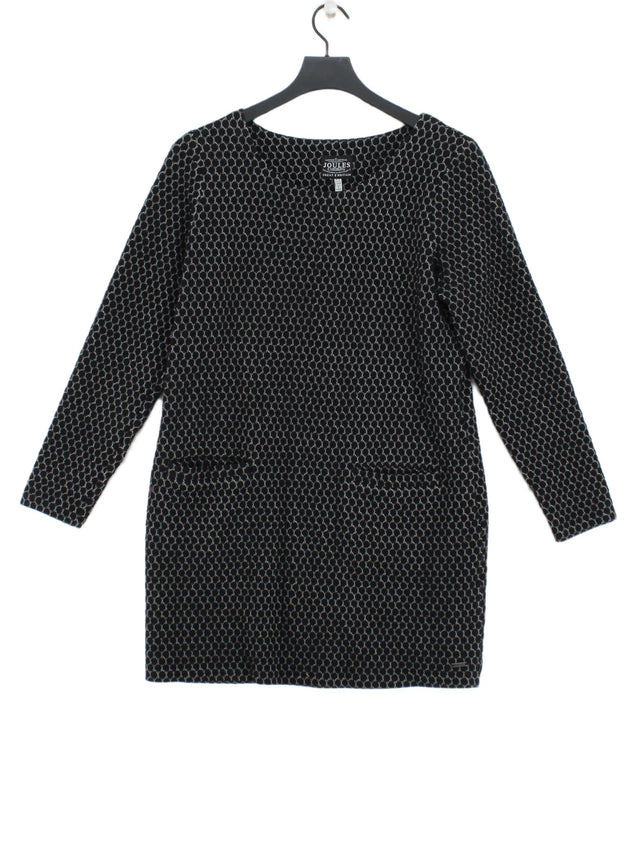 Joules Women's Midi Dress UK 14 Black Cotton with Elastane, Polyester