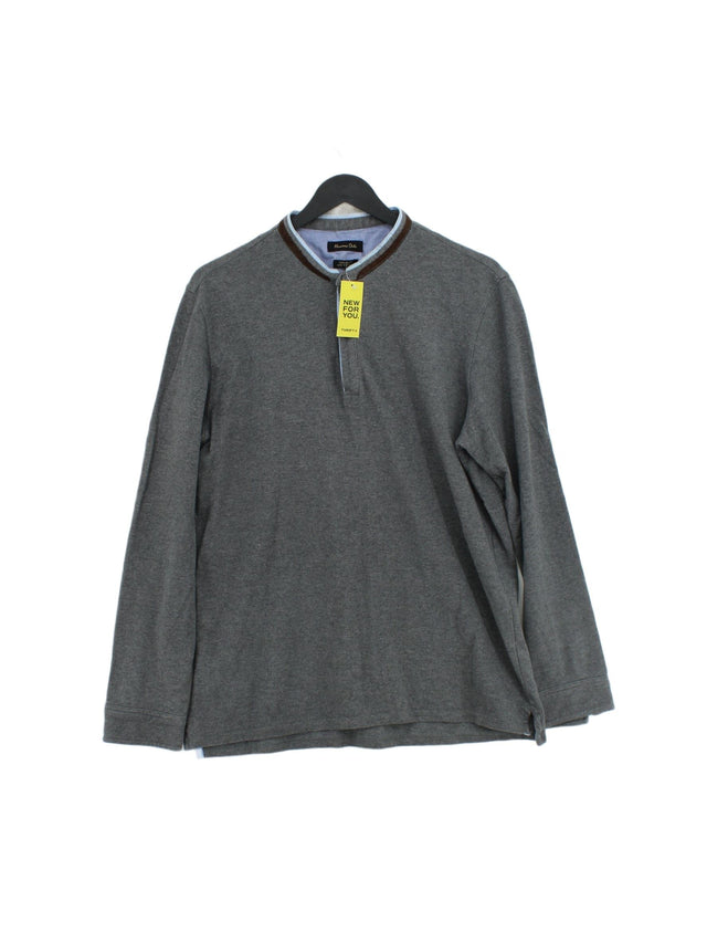 Massimo Dutti Men's Polo M Grey 100% Cotton