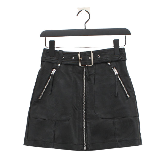 Topshop Women's Midi Skirt UK 6 Black Polyester with Cotton, Viscose