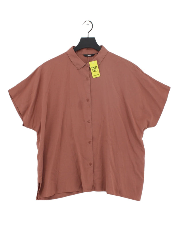Uniqlo Women's Shirt L Tan Viscose with Polyester