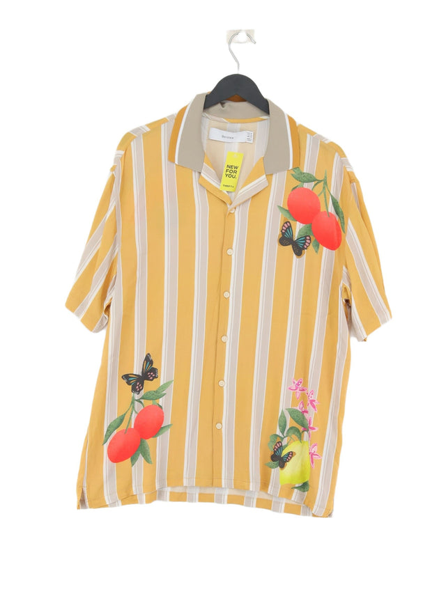 Bershka Men's Shirt M Yellow Viscose with Polyester
