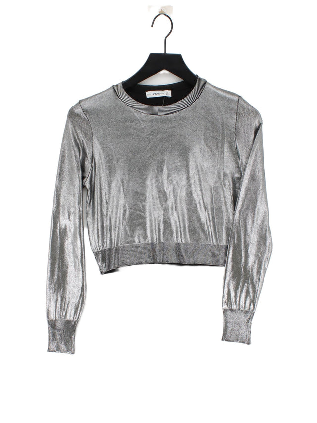 Zara Knitwear Women's Top S Silver Polyester with Polyamide