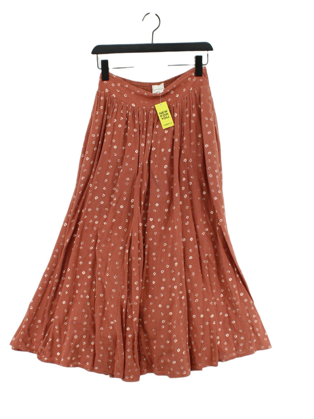 Anthropologie Women's Midi Skirt XS Brown Cotton with Linen