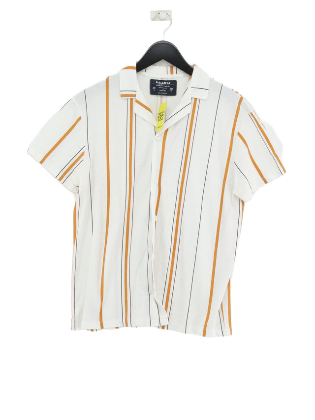 Pull&Bear Men's Shirt M White Polyester with Cotton