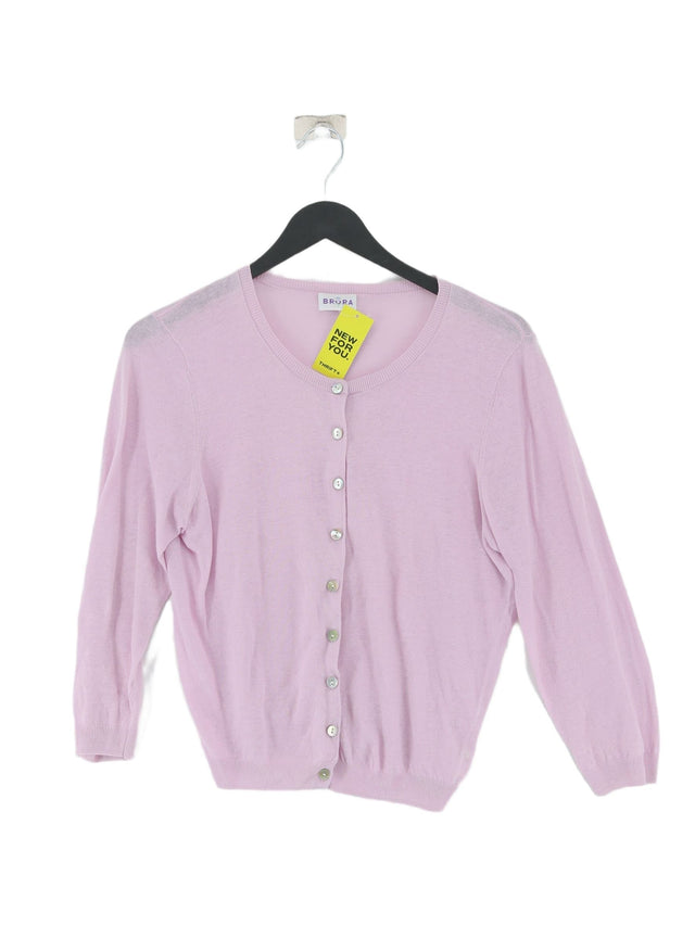 Brora Women's Cardigan UK 12 Pink Linen with Cotton