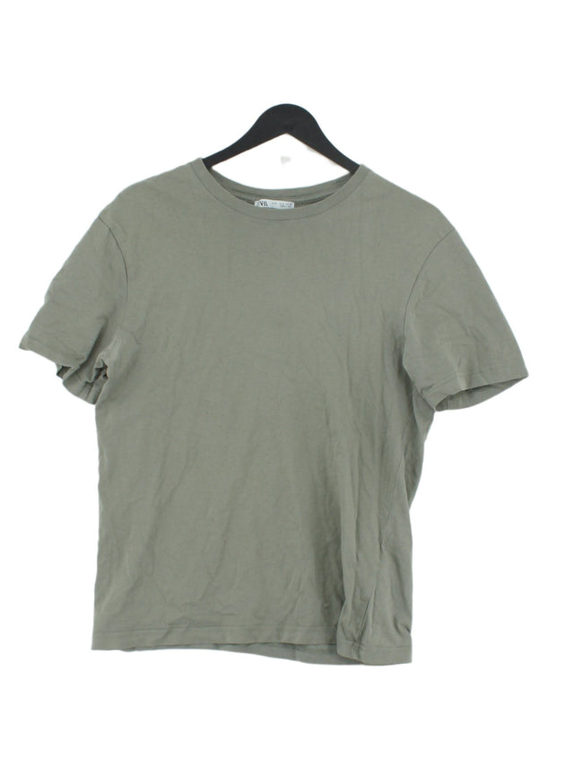 Zara Men's T-Shirt S Green 100% Cotton