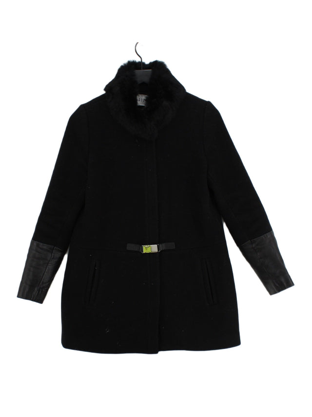 Claudie Pierlot Women's Coat UK 8 Black Wool with Animal Fur, Polyamide