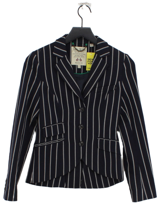 Jack Wills Women's Blazer UK 8 Blue Wool with Cotton, Polyester, Viscose