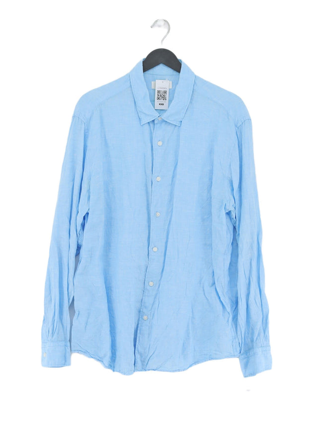 Uniqlo Men's Shirt XL Blue 100% Linen