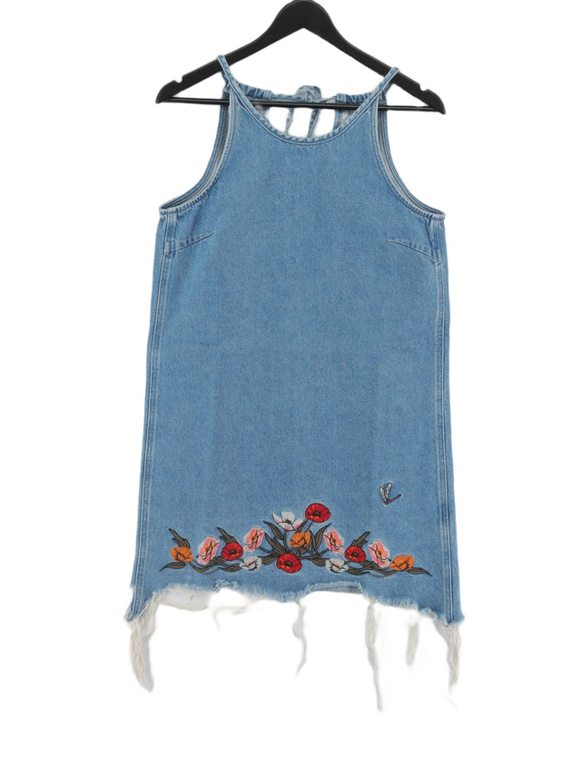 River Island Women's Midi Dress UK 10 Blue 100% Cotton