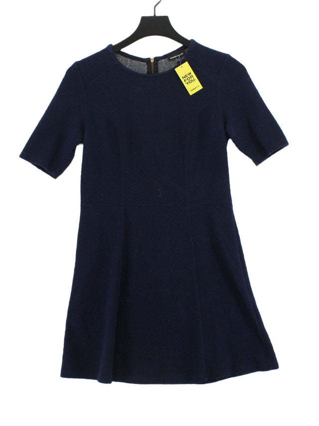 Warehouse Women's Midi Dress UK 12 Blue Cotton with Elastane, Polyester