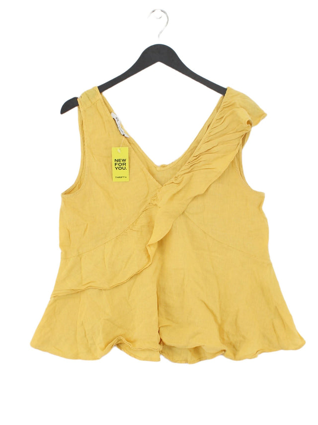 Zara Women's T-Shirt M Yellow 100% Linen