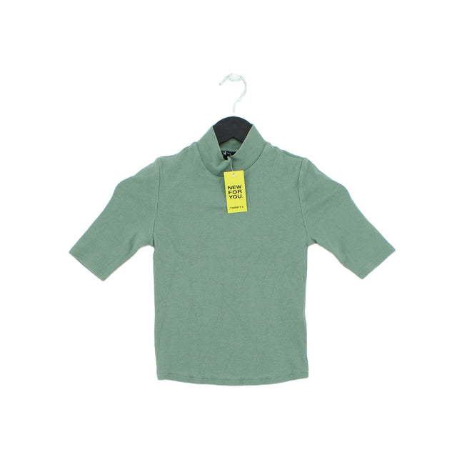 Zara Women's T-Shirt S Green Cotton with Elastane