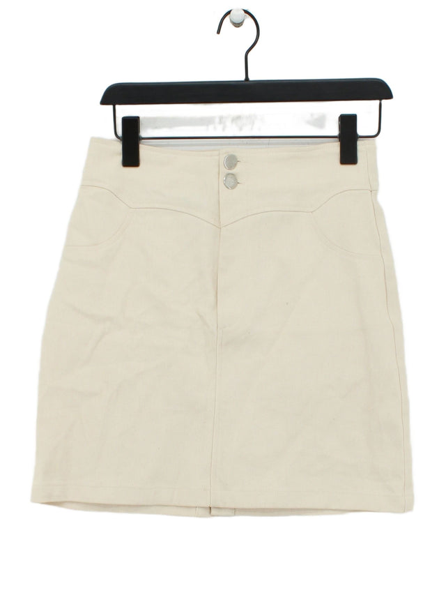 Zara Women's Midi Skirt M Cream Cotton with Elastane