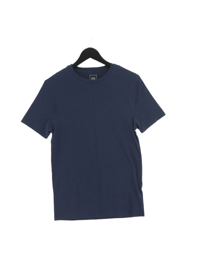 River Island Men's T-Shirt M Blue Cotton with Elastane