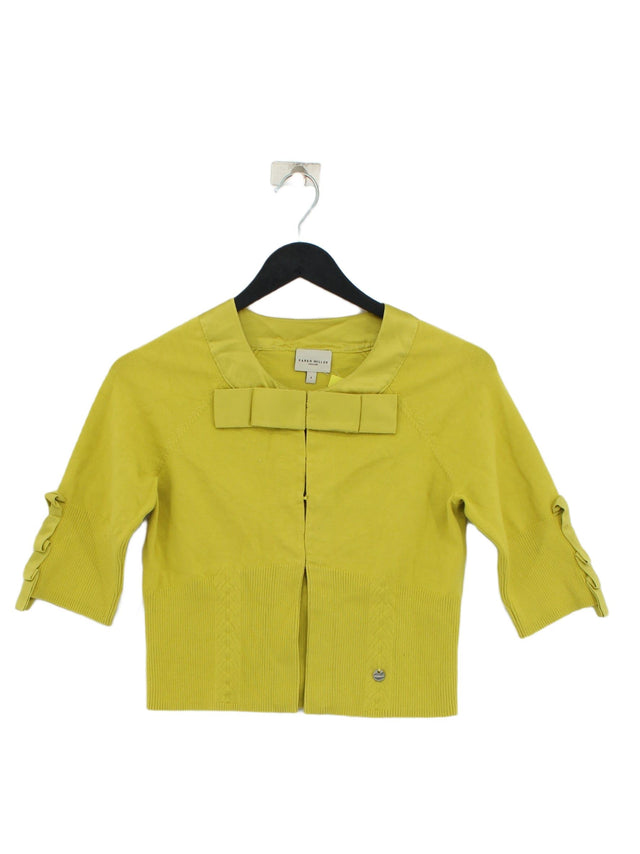 Karen Millen Women's Cardigan XS Yellow Cotton with Elastane, Polyamide, Silk