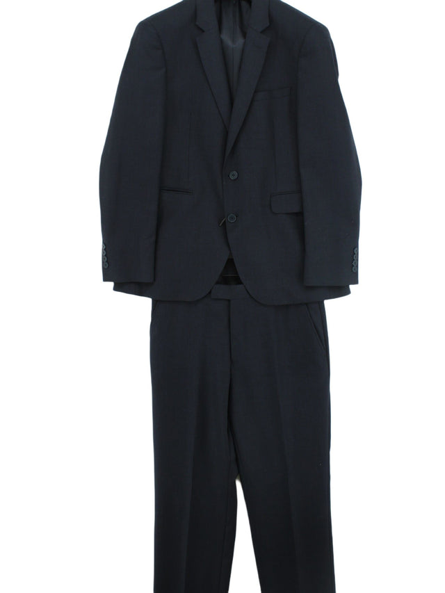 Jaeger Men's Two Piece Suit Chest: 42 in; Waist: 34 in Blue Wool with Polyester