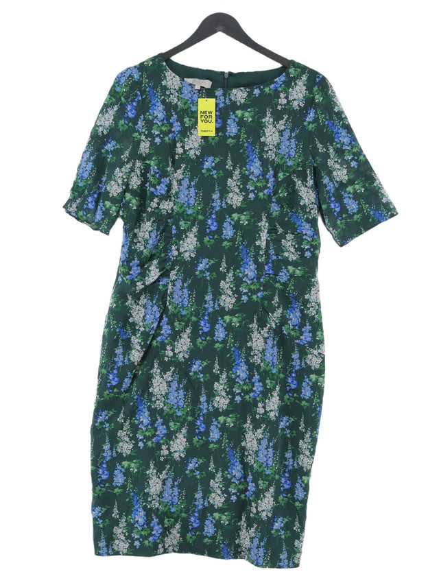 Hobbs Women's Midi Dress UK 14 Green Silk with Elastane, Polyester