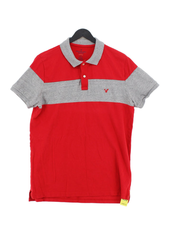 American Eagle Outfitters Men's Polo L Red Cotton with Elastane