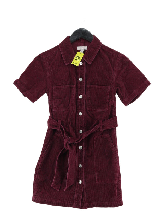 Topshop Women's Midi Dress UK 6 Red 100% Cotton