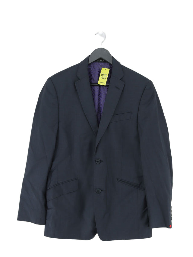 Ted Baker Men's Blazer Chest: 40 in Blue Wool with Nylon, Polyester, Viscose