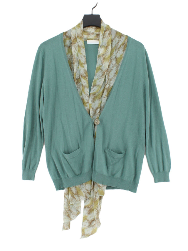 Nicole Farhi Women's Cardigan L Green Silk with Cashmere, Cotton