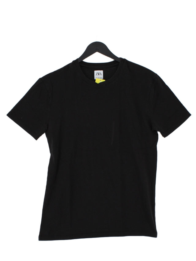 Zara Men's T-Shirt L Black Cotton with Elastane