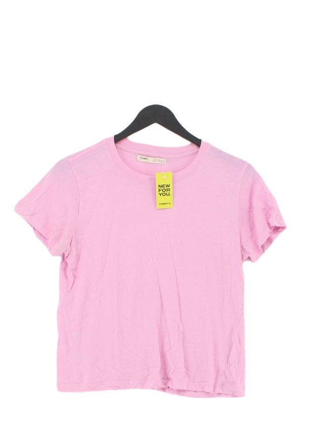 Pull&Bear Women's T-Shirt S Pink Cotton with Other
