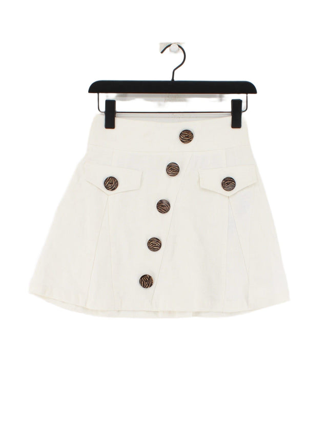 Lost Ink Women's Midi Skirt W 26 in Cream Cotton with Linen