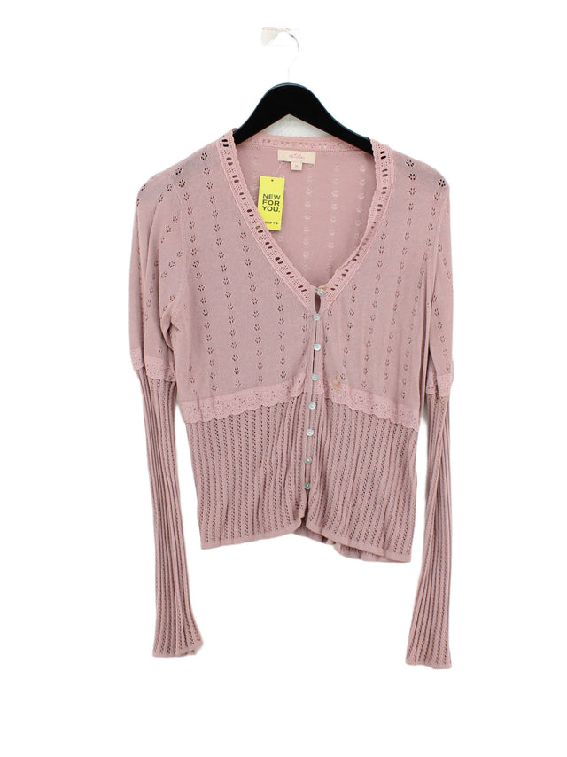 Whistles Women's Cardigan M Pink Cotton with Viscose