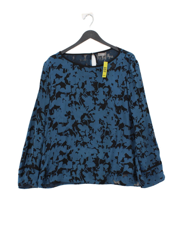 Jaeger Women's Top UK 16 Blue Viscose with Polyester, Silk