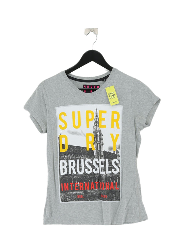 Superdry Women's T-Shirt L Grey Cotton with Polyester
