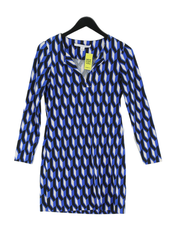 Diane Von Furstenberg Women's Midi Dress UK 4 Blue Cotton with Silk