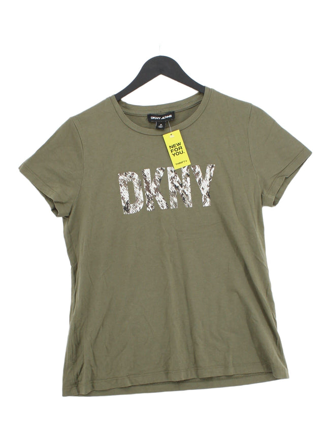 DKNY Women's T-Shirt M Green Cotton with Lyocell Modal