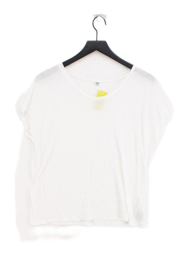 Uniqlo Women's T-Shirt M White Lyocell Modal with Linen