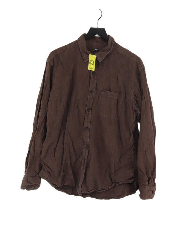 Uniqlo Men's Shirt XXL Brown 100% Cotton