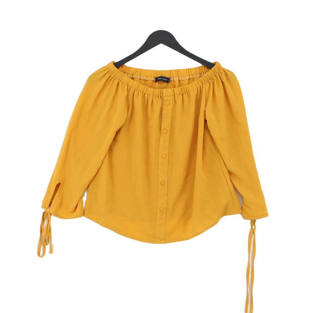 New Look Women's Top UK 6 Yellow Polyester with Elastane