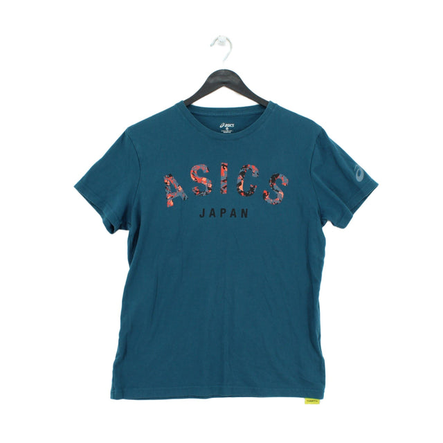 Asics Men's T-Shirt M Blue Cotton with Elastane, Polyester