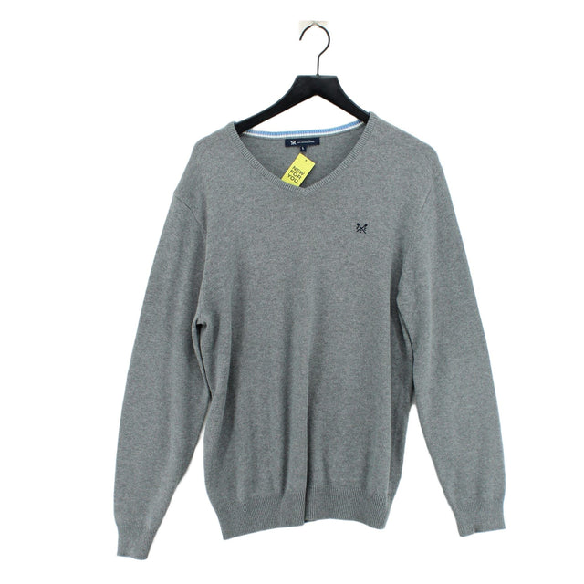 Crew Clothing Men's Jumper L Grey Cotton with Cashmere