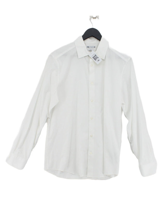 Zara Men's Shirt L White Cotton with Elastane