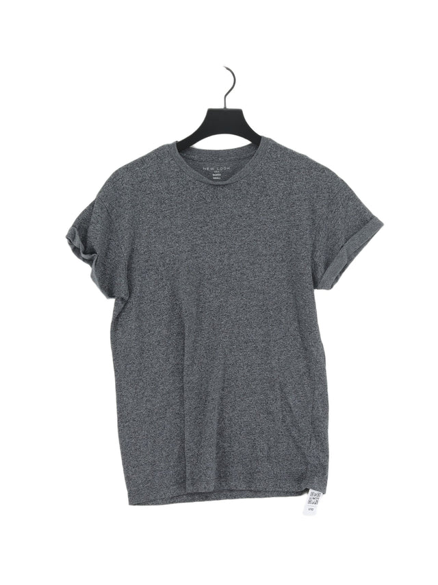 New Look Men's T-Shirt S Grey Polyester with Cotton, Elastane