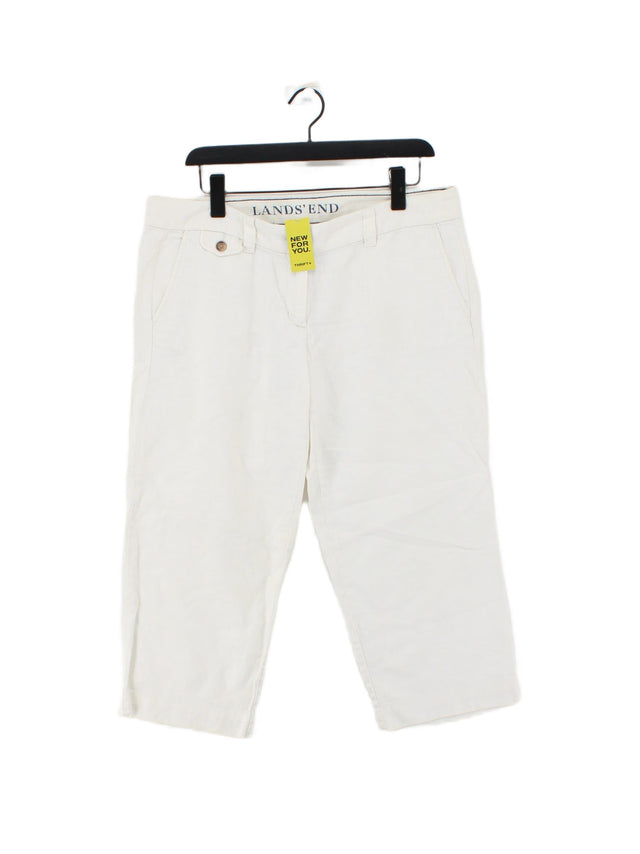 Lands End Women's Trousers UK 16 White Linen with Cotton