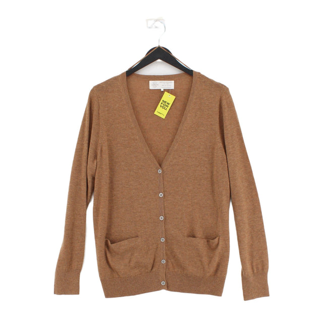 FatFace Women's Cardigan UK 14 Brown Wool with Cashmere, Nylon