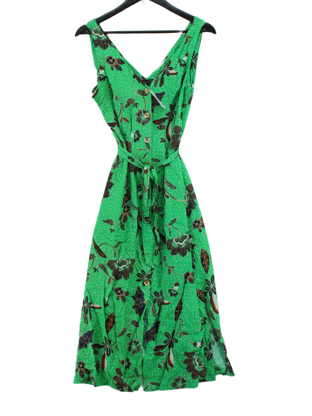 Karen Millen Women's Midi Dress UK 12 Green Viscose with Linen, Lyocell Modal