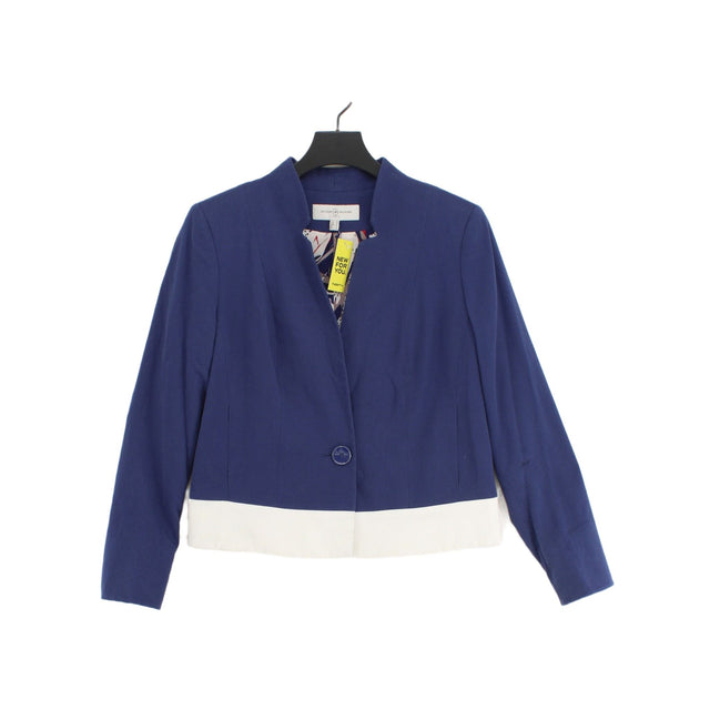 Un Jour Ailleurs Women's Blazer UK 12 Blue Cotton with Elastane, Viscose