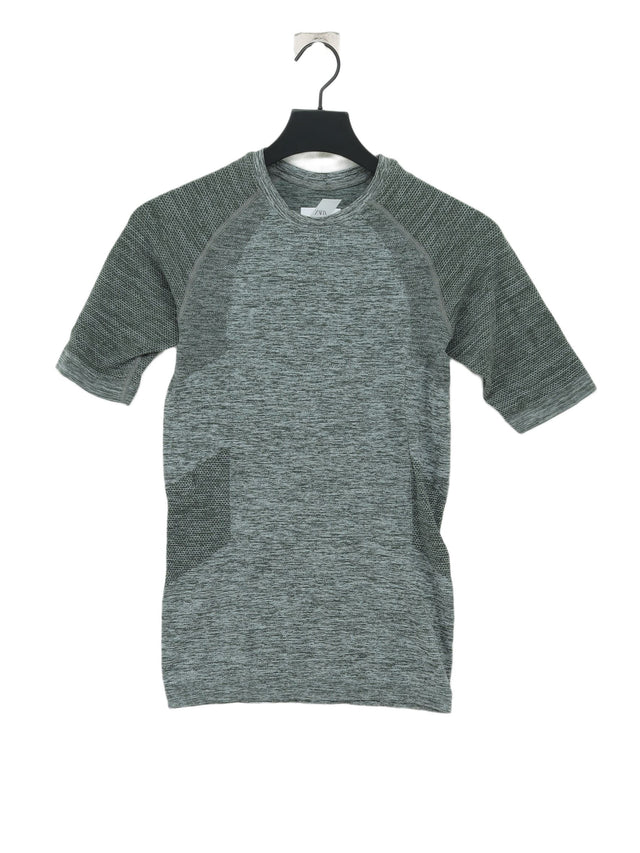 Zara Men's T-Shirt M Green Polyamide with Elastane, Polyester