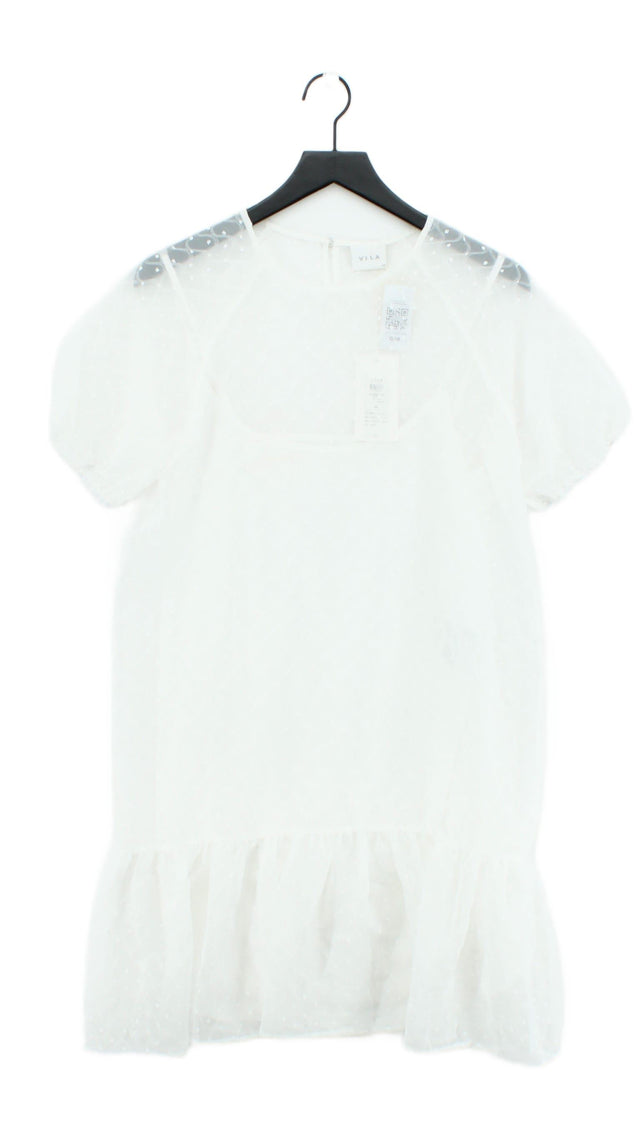 VILA Women's Midi Dress UK 12 White 100% Polyester