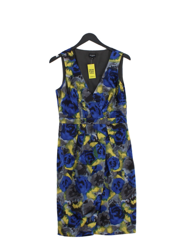Hobbs Women's Midi Dress UK 10 Blue Cotton with Silk